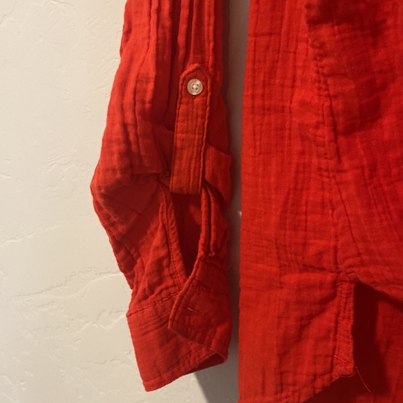 New Long-Sleeve Button-Up Red Blouse - Picture 4 of 14
